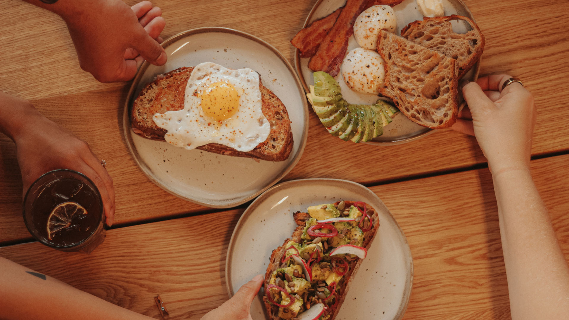 All In One breakfast and avocado tartine on house sourdough at Baker's Daughters